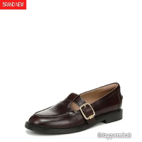T-Strap Loafers with Oversized Buckle, Slip-On Style, 0.875 Inch Heel